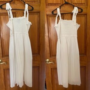 ModCloth White Smocked Midi Dress with Tie Straps - Size Medium